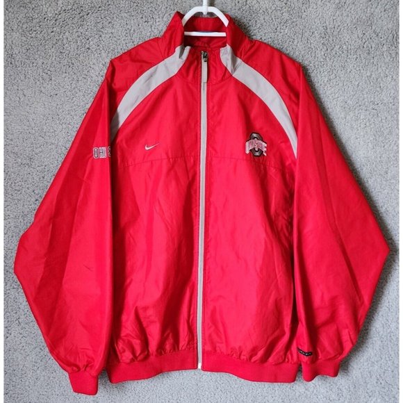 Nike Team Ohio State Buckeyes Red Full Zip Windbreaker Jacket Size L Polyester
